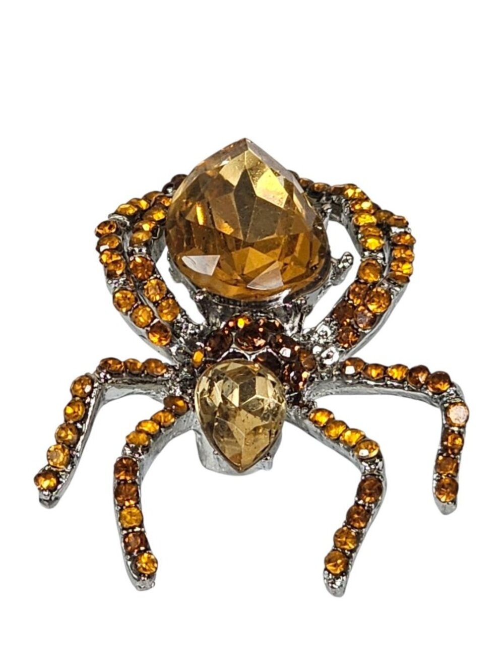 Vintage Rinestone Spider Amber Color 2In Long Metal Brooch Pin Spooky Halloween - Picture 3 of 6